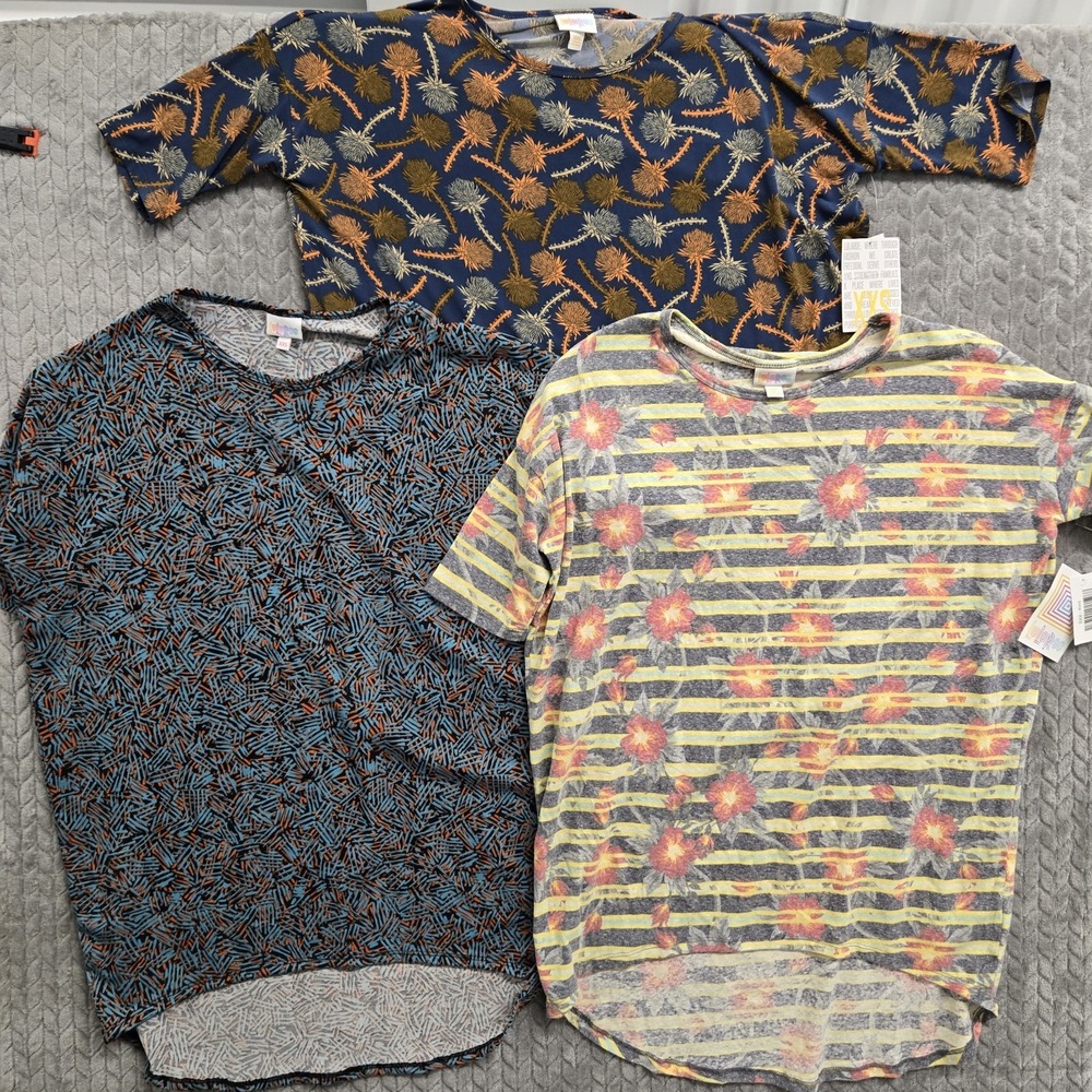 3 Lularoe Irma‎ Tunic Shirt Womens XXS Multicolor Short Sleeve Floral Geometric